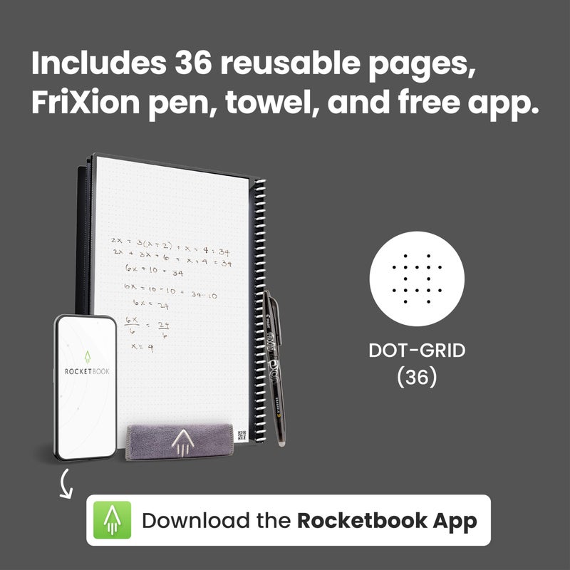 Rocketbook Core Reusable Spiral Notebook, Executive Size 6x8.8, Teal - Dotted Pages, App-Connected, Erasable, Durable Cover, Ideal for School, Work, and Creative Projects - Image 4